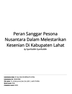 Peran Sanggar Pesona Nusantara Dalam Melestarikan Kesenian Di Kabupaten ...